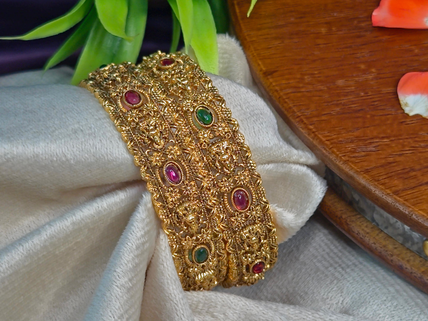 Antique gold Nakshi bangle with lakshmi Motif