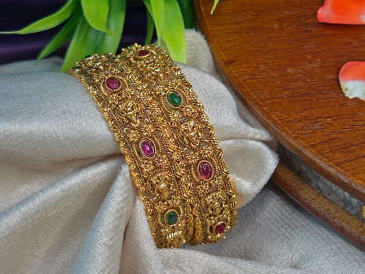 Antique gold Nakshi bangle with lakshmi Motif
