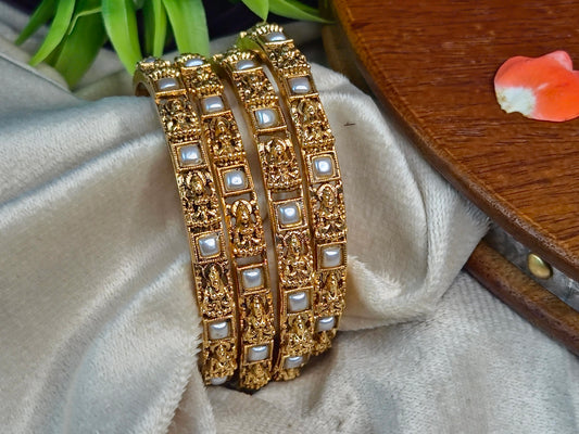 Antique Lakshmi Pearl Square Bangles (Set of 4)