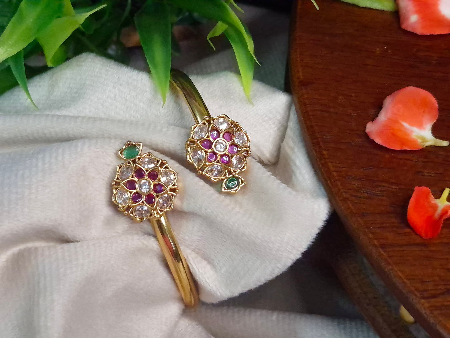 Lotus Kundan Open Kada — Gold Plated