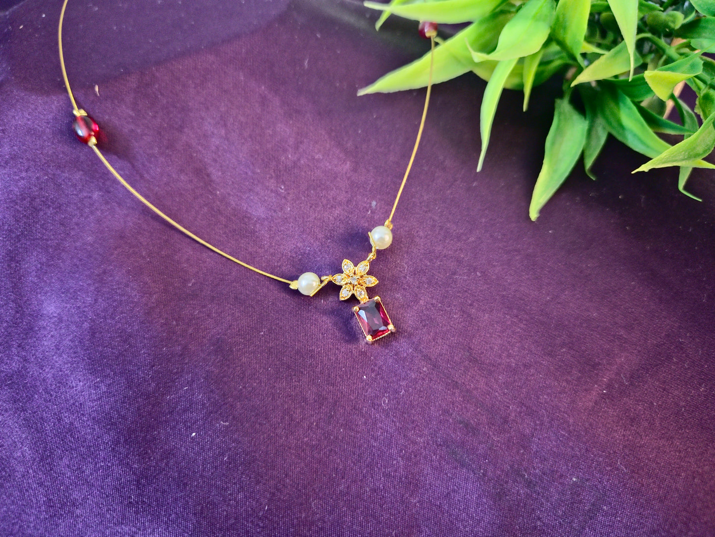 Floral Ruby Pendant Invisible chain