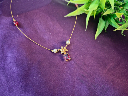 Floral Ruby Pendant Invisible chain