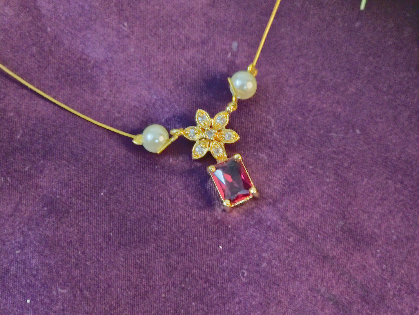 Floral Ruby Pendant Invisible chain
