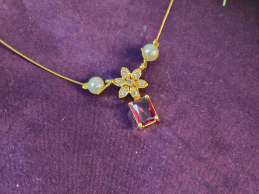 Floral Ruby Pendant Invisible chain