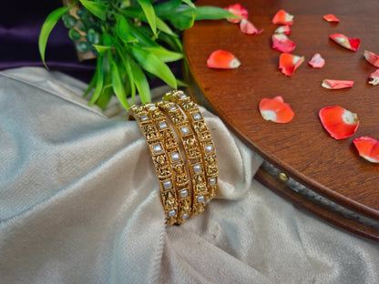 Antique Lakshmi Pearl Square Bangles (Set of 4)