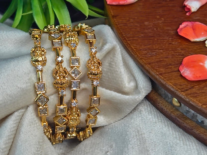 Antique Lakshmi CZ Square Stone Bangles (Set of 4)