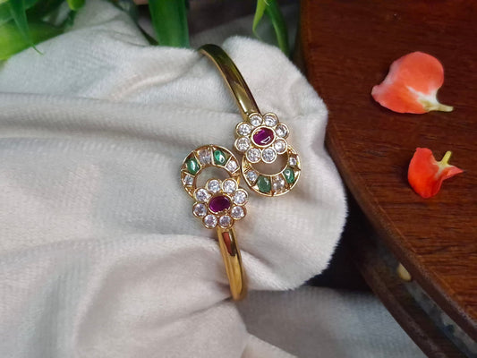 Crescent Bloom Kundan Open Kada — Gold Plated