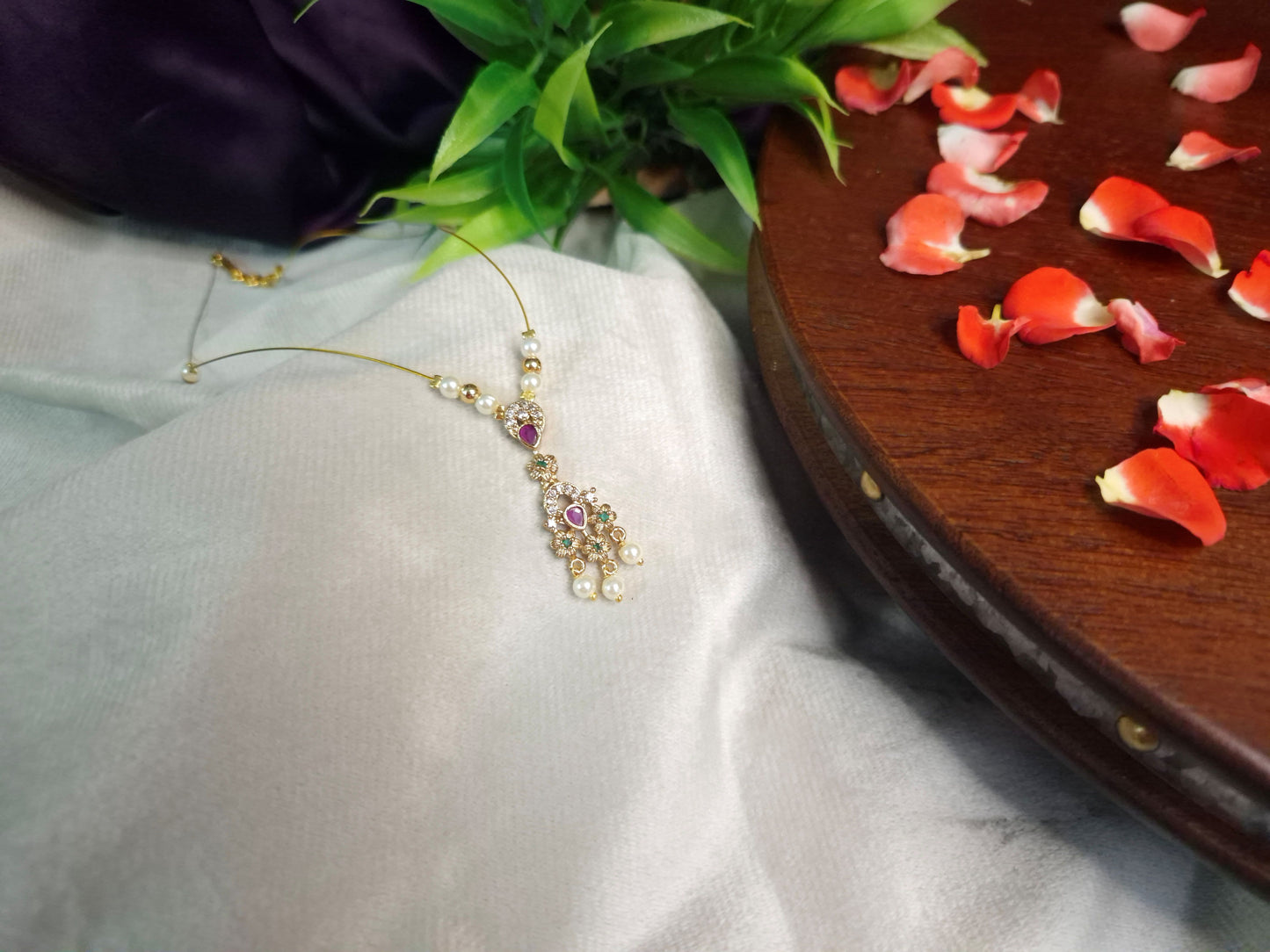 Floral Kundan Pearl Drop Pendant — Invisible Chain
