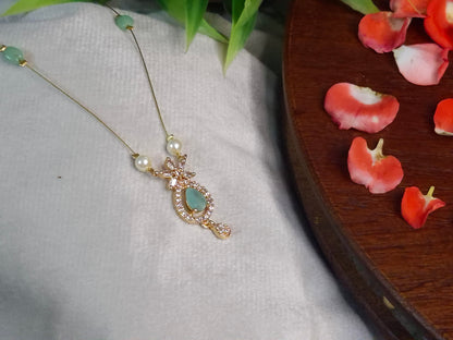 Mint Teardrop CZ Pendant — Pearl & Bead Invisible Chain