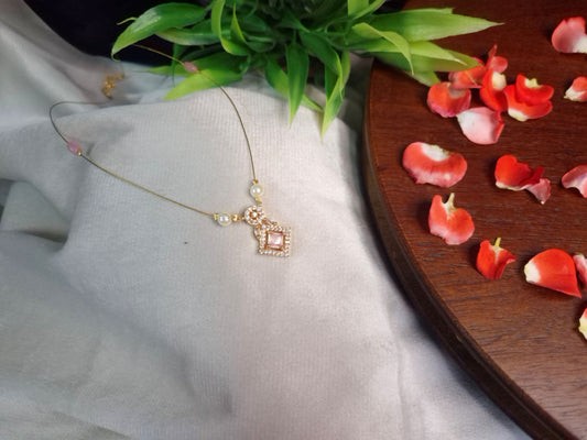 Rose Square CZ Pendant — Pearl Invisible Chain