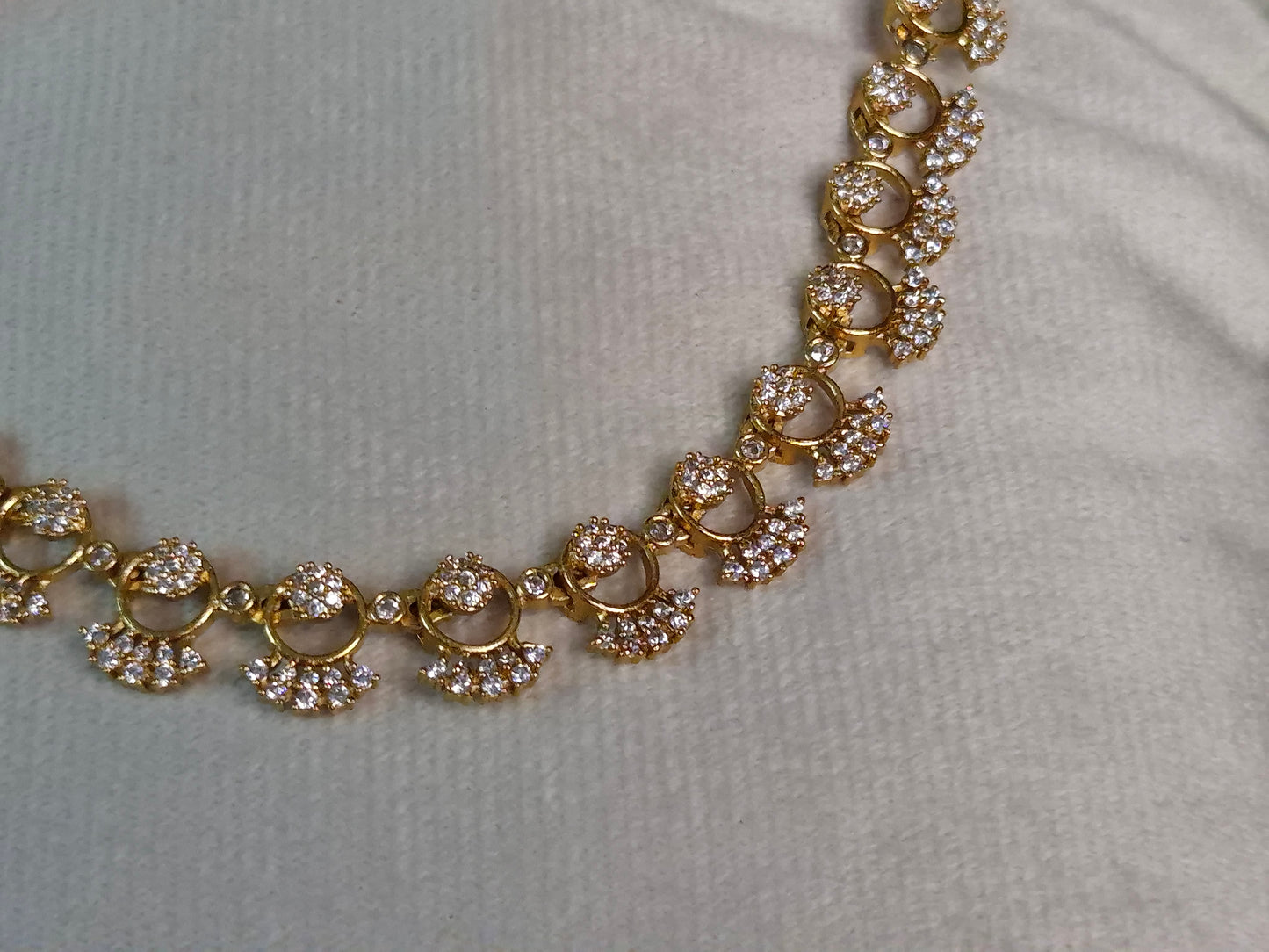 Circular Floral AD Necklace Set — Gold Finish with Earrings
