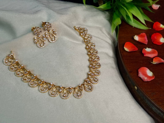 Teardrop Loop AD Necklace Set — Gold Finish with Earrings