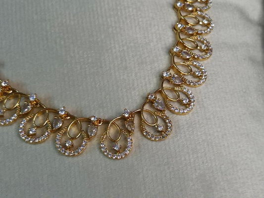 Teardrop Loop AD Necklace Set — Gold Finish with Earrings