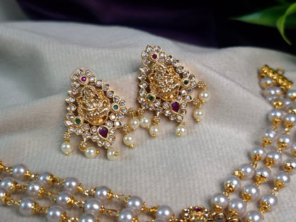 Lakshmi Pearl Choker Necklace Set — Triple Strand with Earrings