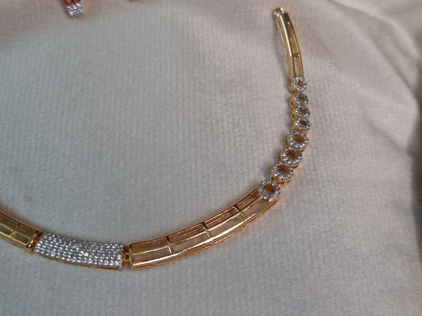 Rose Gold AD Hasli Necklace Set — CZ Bar Link Chain with Circular Stud Earrings