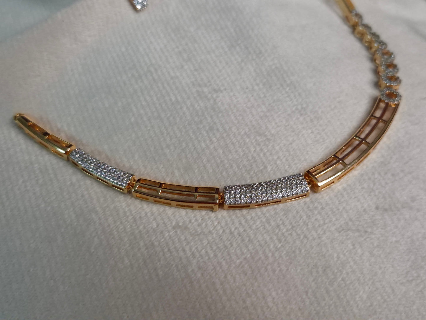 Rose Gold AD Hasli Necklace Set — CZ Bar Link Chain with Circular Stud Earrings