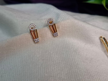 Rose Gold AD Hasli Necklace Set — CZ Bar Link Chain with Circular Stud Earrings